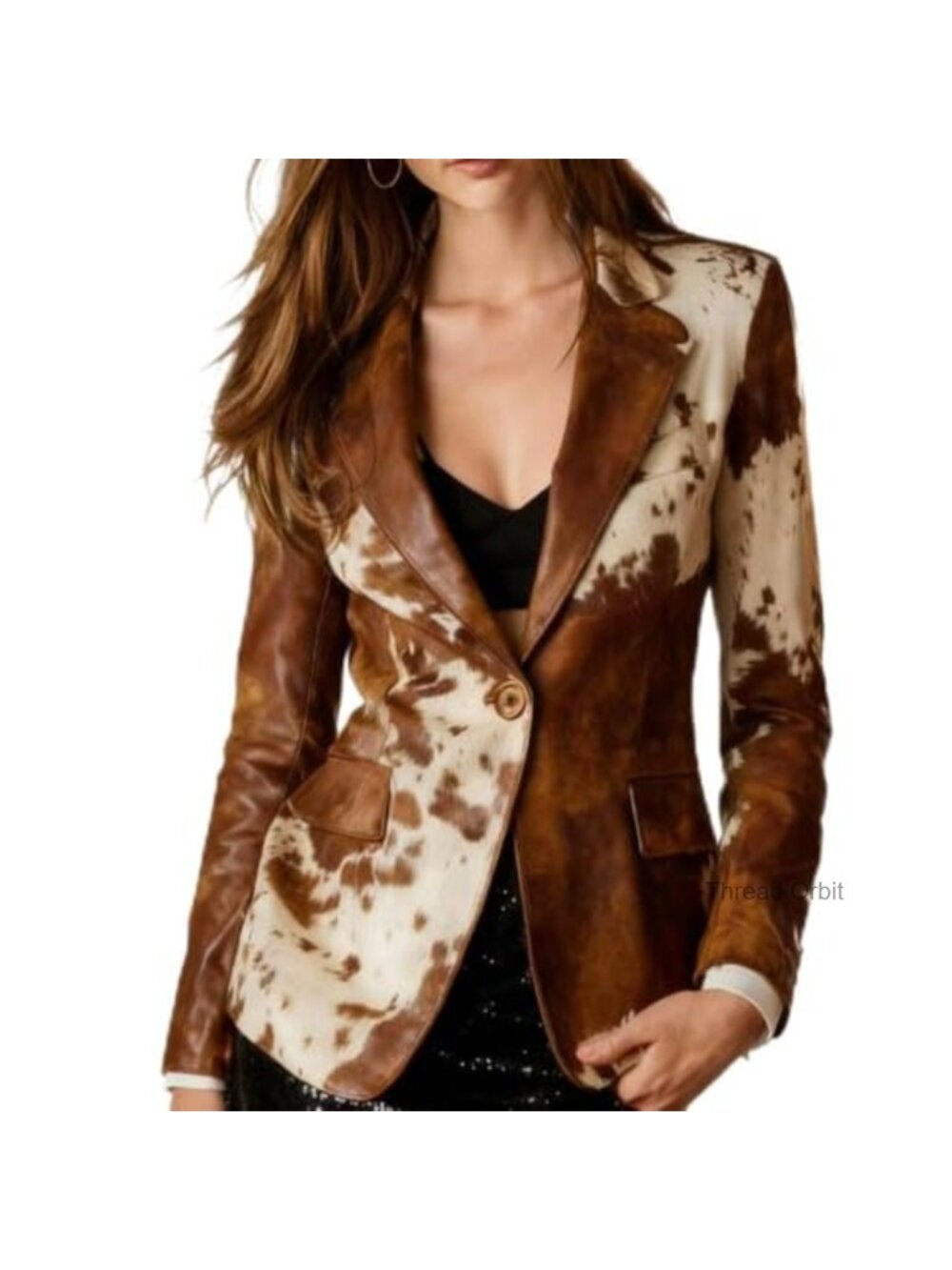 PBQOA Women's Cow Print Blazer Jacket Long Sleeve Single-Breasted Business Coat